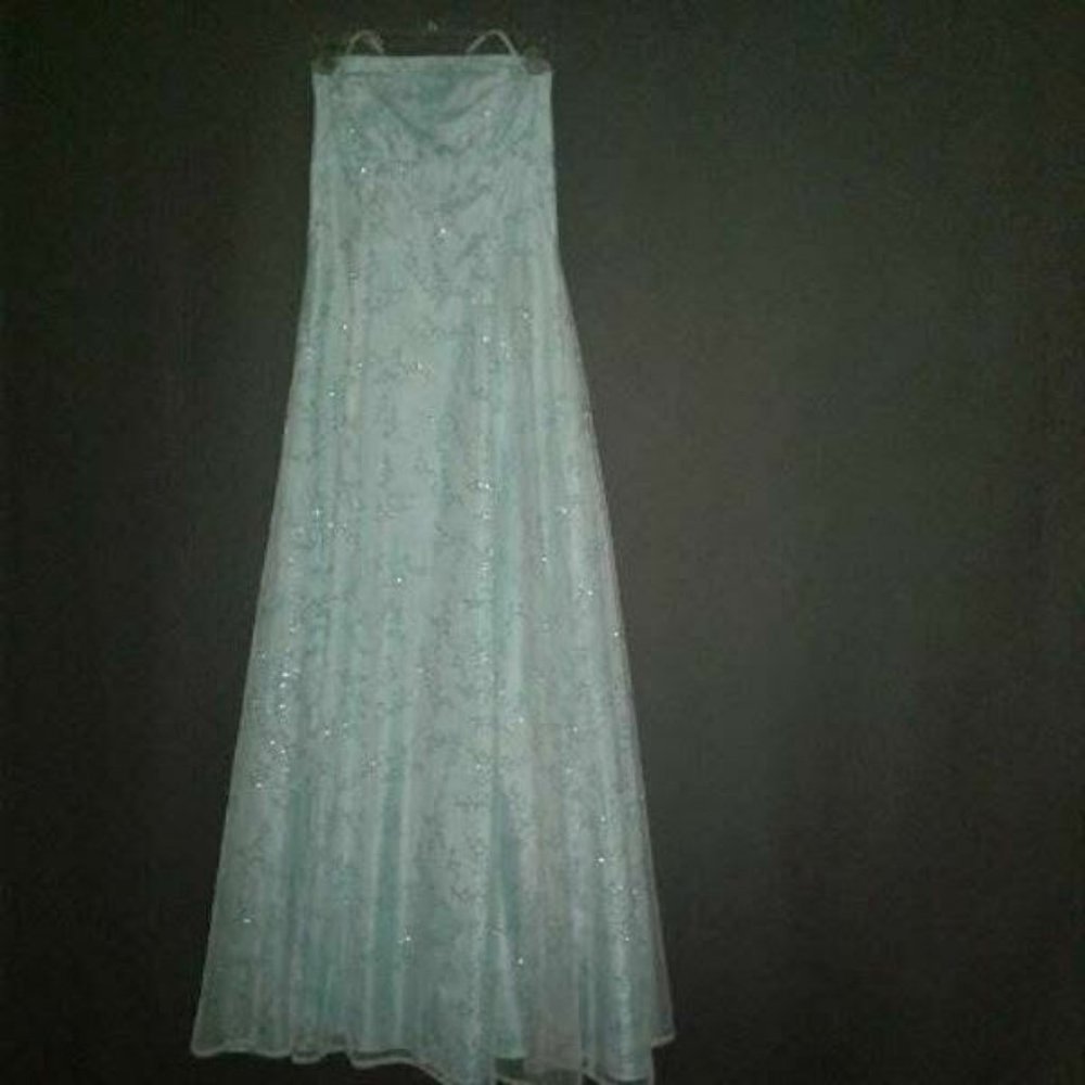 Glitter Aqua Blue Masquerade Dress Size: 7-8 OBO